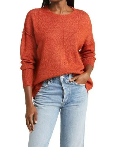 Vince Camuto Women's Exposed Seam Crewneck Sweater, Rust, New, Size XS