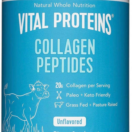 “Vital Proteins Natural Whole Nutrition Collagen Peptides, 24 oz, unflavored, supports skin, hair, nails, and joints”