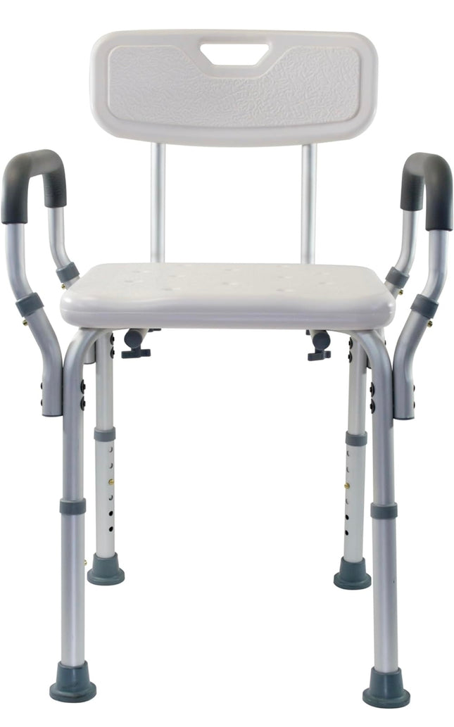 Vive Shower Chair with Arms and Back, medical bath transfer bench, adjustable height, non-slip safety, padded armrests”