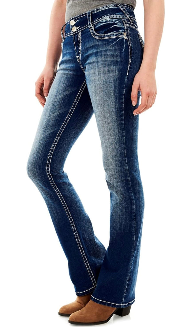 WallFlower Women’s Luscious Curvy Bootcut Mid-Rise Insta Stretch Juniors Jeans, Color: Jenna, Size 1, New With Minor Scuff
