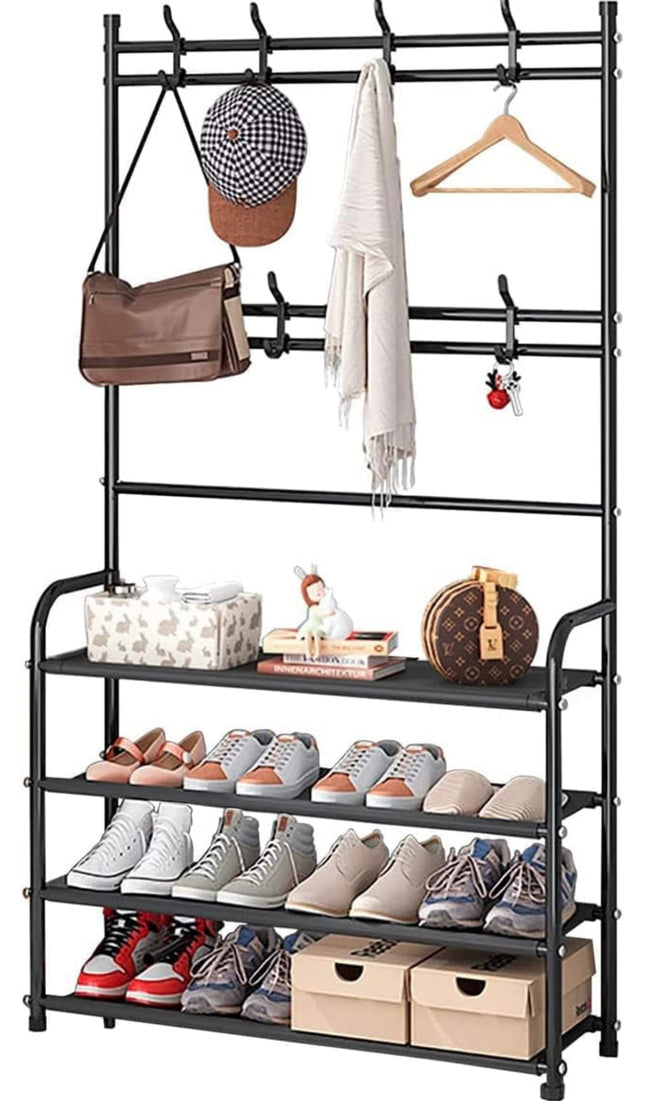 WECRON Shoe Rack Coat Rack Freestanding 4 Tier, black finish, open box new”