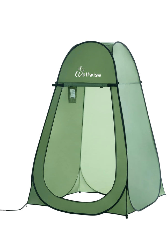 “WolfWise portable pop up privacy shower tent, green, UV protection, spacious changing room for camping and beach”