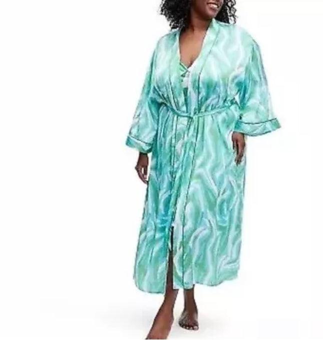 Women’s satin robe by Diane Von Furstenberg™, new with tags, one size, turquoise and green print.