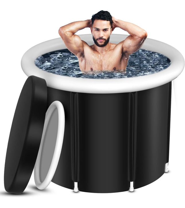 “XL Portable Ice Bath with Cover, 110-gallon cold plunge tub, inflatable and foldable design”