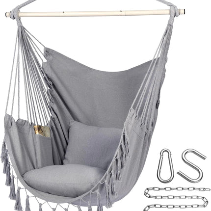  Y-STOP Hammock Chair Hanging Rope Swing, light grey, macrame chair with cushions, complete kit”