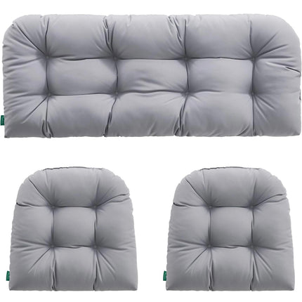 Yoozeku 3-piece tufted wicker chair cushions set, waterproof and UV-protected, grey, new open box.”

