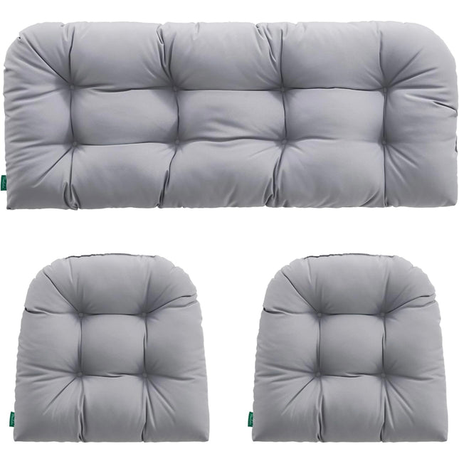 Yoozeku 3-piece tufted wicker chair cushions set, waterproof and UV-protected, grey, new open box.”
