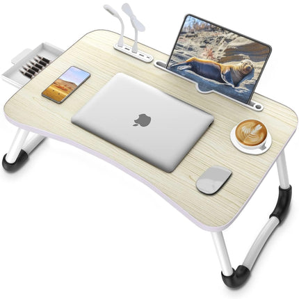  “Zapuno Laptop Lap Desk, foldable laptop table tray, 4 USB ports, storage drawer, cup holder, portable standing table, maple”